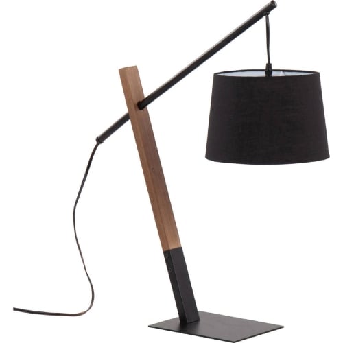 Archer Table Lamp in Black Metal, Walnut Wood, & Black Linen